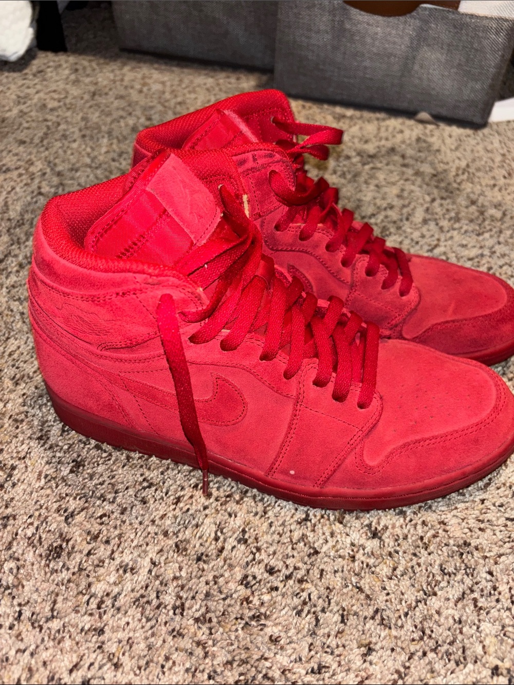 Jordan 1 High Red Suede Sneakers